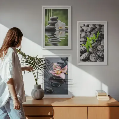 Wall art set calm zen composition of flowers and water