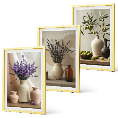 Three-piece wall art piece Lavender flowers olives vessels
