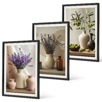 Three-piece wall art piece Lavender flowers olives vessels