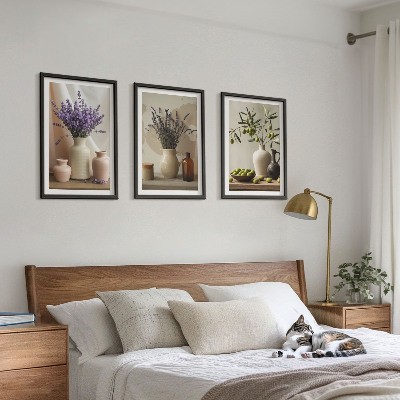 Three-piece wall art piece Lavender flowers olives vessels