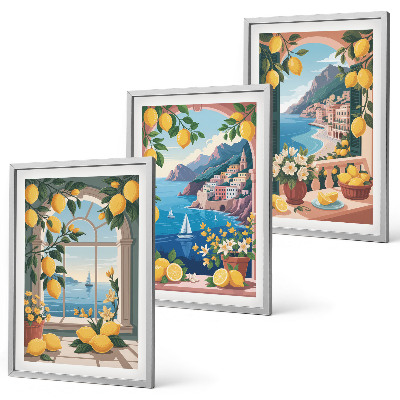 Wall art set Sea window Italian lemons