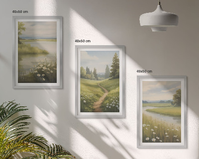 Wall art set Spring landscape river meadow