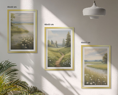Wall art set Spring landscape river meadow