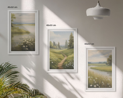 Wall art set Spring landscape river meadow