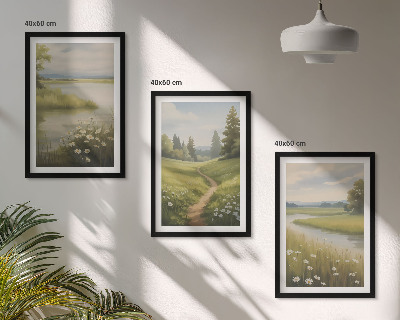 Wall art set Spring landscape river meadow