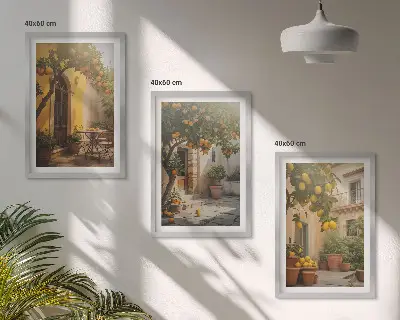 Sunny patio citrus pots framed wall art set of 3 pieces