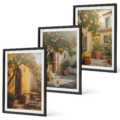 Sunny patio citrus pots framed wall art set of 3 pieces