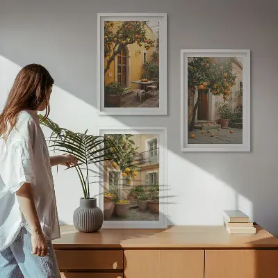 Wall art set garden citrus sun design