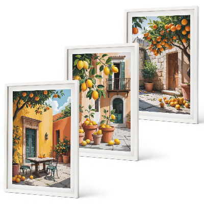 Three-piece wall art piece Citrus fruits in the garden