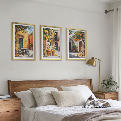Three-piece wall art piece Citrus fruits in the garden