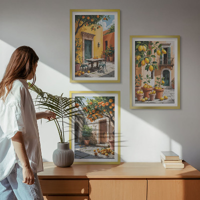 Three-piece wall art piece Citrus fruits in the garden