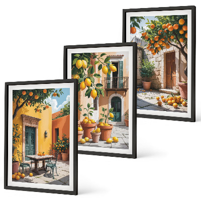 Three-piece wall art piece Citrus fruits in the garden