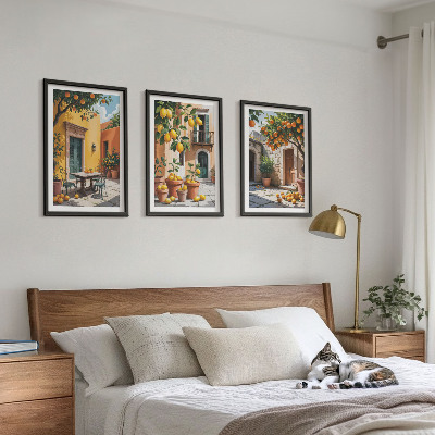 Three-piece wall art piece Citrus fruits in the garden