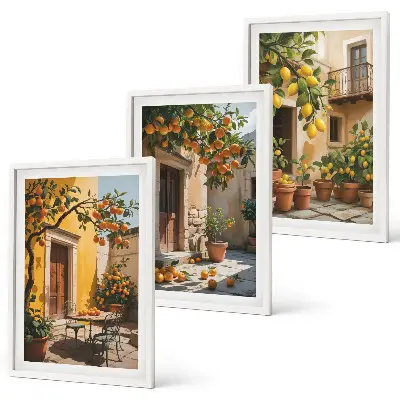 Wall art set citrus fruits and courtyard plants