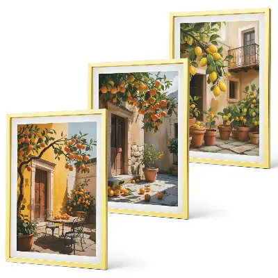 Wall art set citrus fruits and courtyard plants