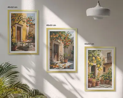 Wall art set citrus fruits and courtyard plants
