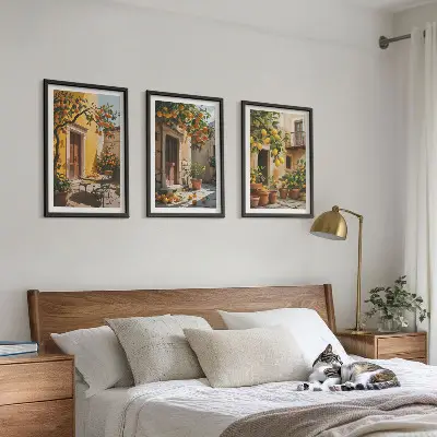 Wall art set citrus fruits and courtyard plants