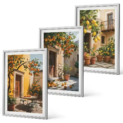 Wall art set citrus fruits and courtyard plants