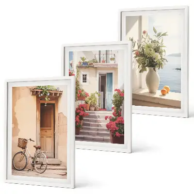 Three-piece wall art set featuring charming seaside streets