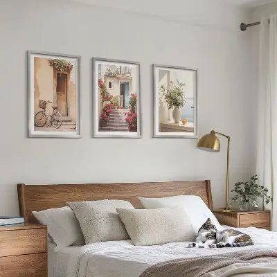 Three-piece wall art set featuring charming seaside streets