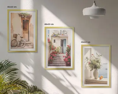 Three-piece wall art set featuring charming seaside streets