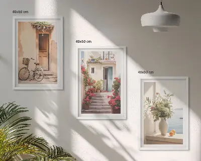 Three-piece wall art set featuring charming seaside streets