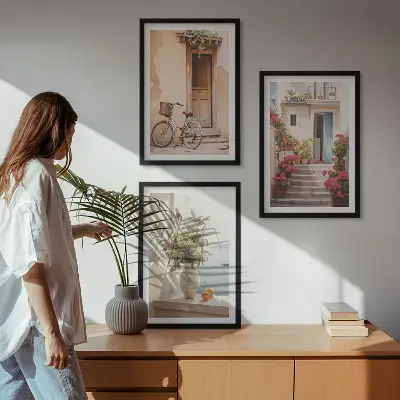 Three-piece wall art set featuring charming seaside streets
