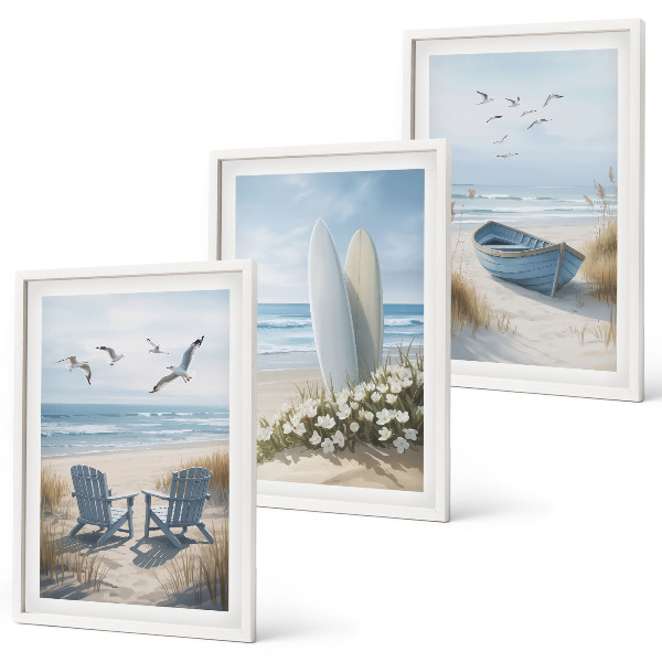 Wall art set Beach surfboards birds