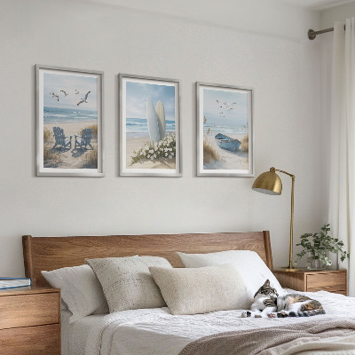 Wall art set Beach surfboards birds