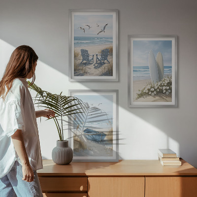 Wall art set Beach surfboards birds