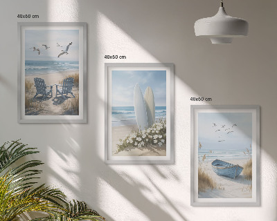 Wall art set Beach surfboards birds