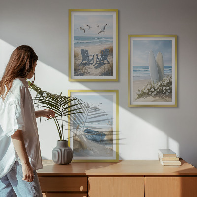 Wall art set Beach surfboards birds
