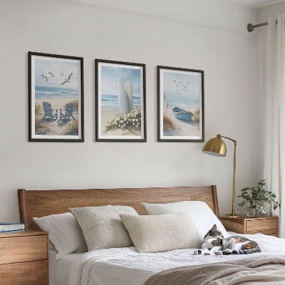 Wall art set Beach surfboards birds