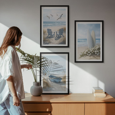 Wall art set Beach surfboards birds