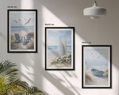 Wall art set Beach surfboards birds