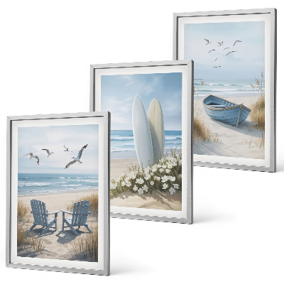 Wall art set Beach surfboards birds
