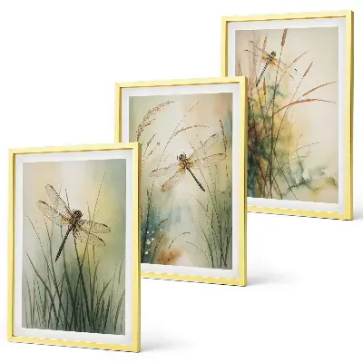 Three-piece wall art set dragonfly and grasses above the water