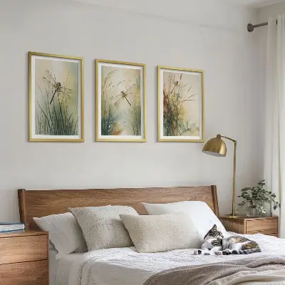 Three-piece wall art set dragonfly and grasses above the water