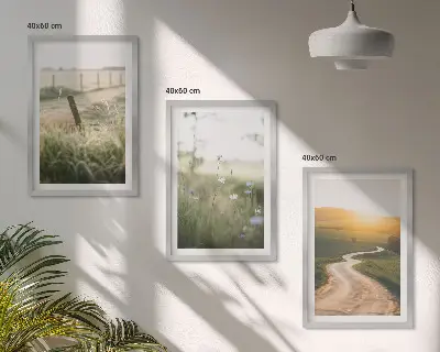 Wall art set featuring a landscape of a meadow road in the west
