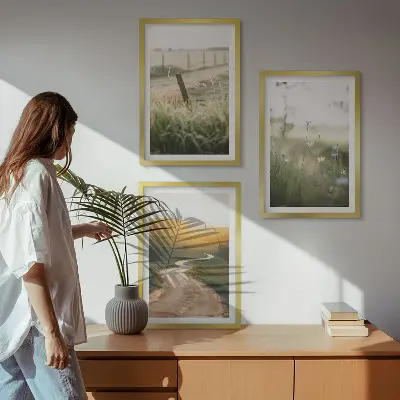 Wall art set featuring a landscape of a meadow road in the west
