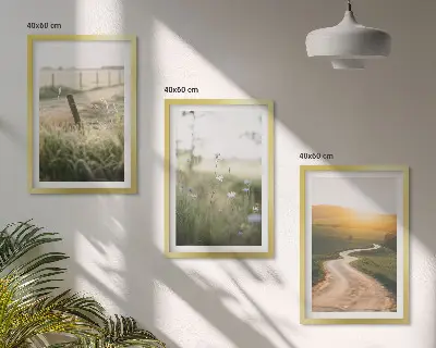 Wall art set featuring a landscape of a meadow road in the west