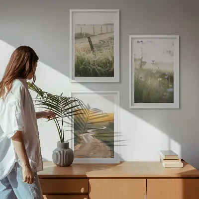 Wall art set featuring a landscape of a meadow road in the west