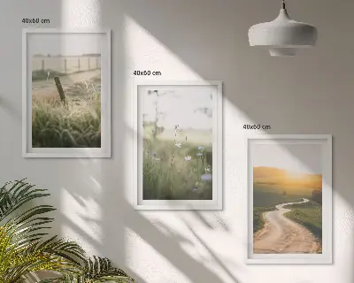 Wall art set featuring a landscape of a meadow road in the west