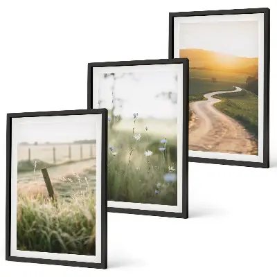 Wall art set featuring a landscape of a meadow road in the west
