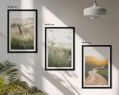 Wall art set featuring a landscape of a meadow road in the west