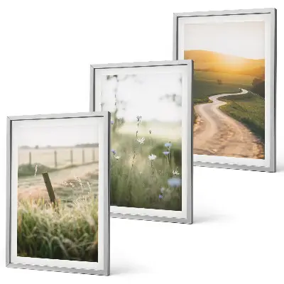 Wall art set featuring a landscape of a meadow road in the west
