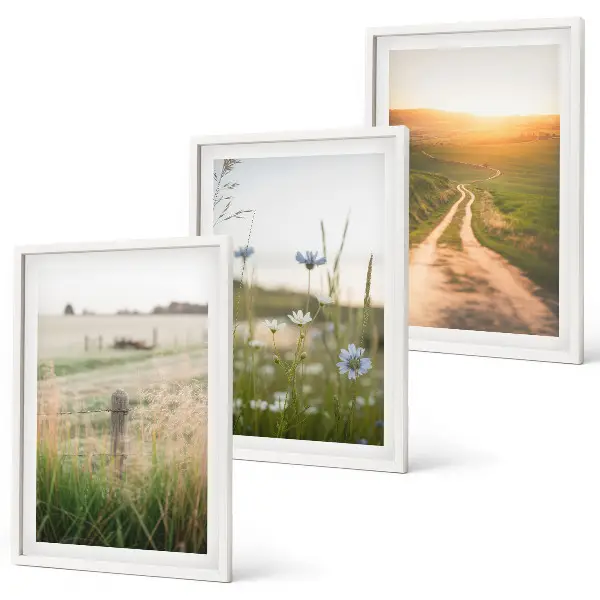Three-piece landscape wall art nature fields path design