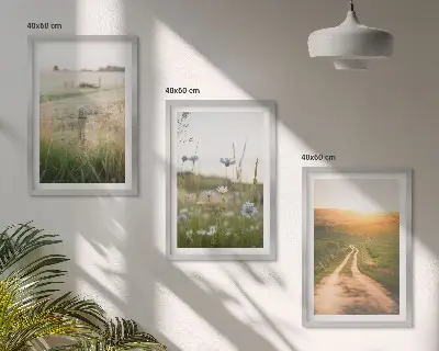 Three-piece landscape wall art nature fields path design