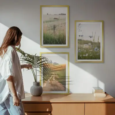 Three-piece landscape wall art nature fields path design