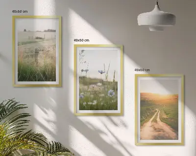 Three-piece landscape wall art nature fields path design